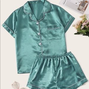 Teal satin pj set